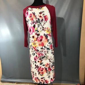 Reborn J Dresses - Stretchy Floral Baseball Tee Dress 3/4 Sleeves L Reborn J Dresses - Stretchy Floral Baseball Tee Dress 3/4 Sleeves L
